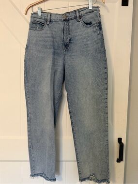 Old Navy Sky High Straight Jeans Size 14 Light Wash Raw Hem